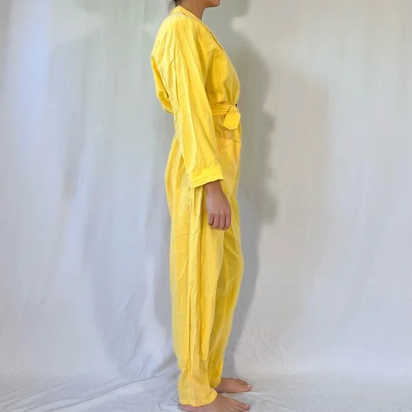 E.Z. Spirit Vintage 80s Yellow Belted Jumpsuit - Picture 2 of 11